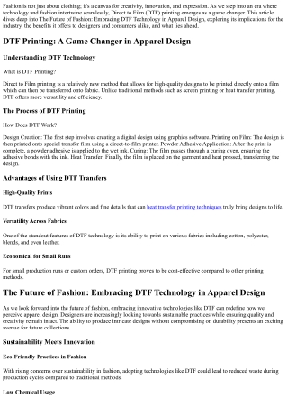 The Future of Fashion: Embracing DTF Technology in Apparel Design