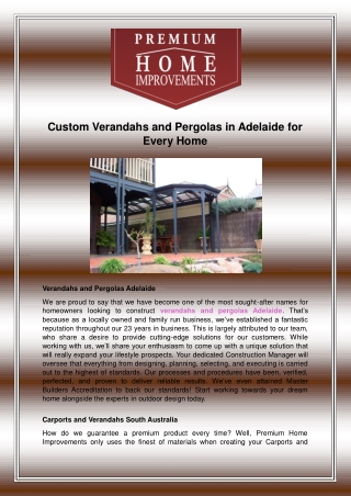 Custom Verandahs and Pergolas in Adelaide for Every Home