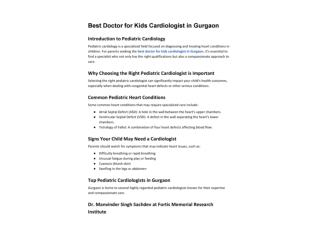 Best Doctor for Kids Cardiologist in Gurgaon | Dr Manvinder