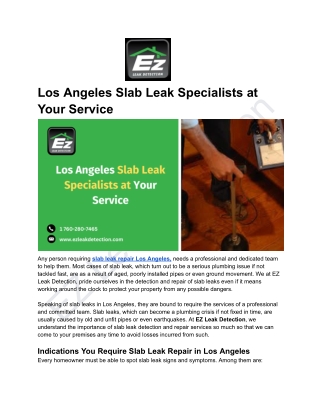 Los Angeles Slab Leak Specialists at Your Service