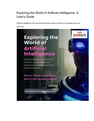 Exploring the World of Artificial Intelligence A User's Guide