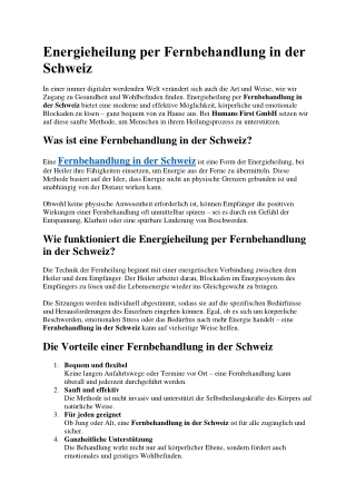 Energieheilung per Fernbehandlung in der Schweiz