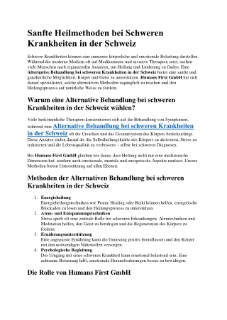 Sanfte Heilmethoden bei Schweren Krankheiten in der Schweiz