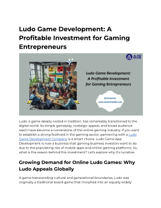 Ludo Game Development: A Profitable Investment for Gaming Entrepreneurs