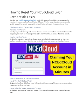 How to Reset Your NCEdCloud Login Credentials Easily