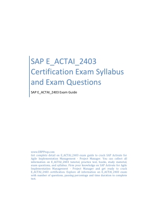 SAP E_ACTAI_2403 Certification Exam Syllabus and Exam Questions