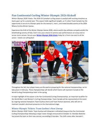 Pan Continental Curling Winter Olympic 2026 Kickoff