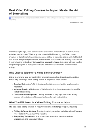 educationpointindia3.wordpress.com-Best Video Editing Courses in Jaipur Master the Art ofStorytelling