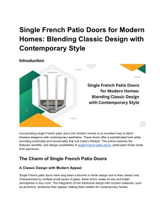 Single French Patio Doors for Modern Homes_ Blending Classic Design with Contemporary Style