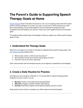 The Parent’s Guide to Supporting Speech Therapy Goals at Home