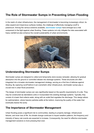 The Role of Stormwater Sumps in Preventing Urban Flooding