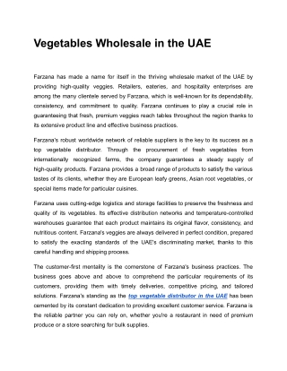 Vegetables Wholesale in the UAE