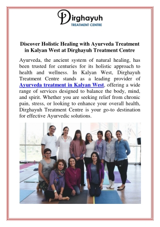 Discover Holistic Healing with Ayurveda Treatment in Kalyan West at Dirghayuh Treatment Centre