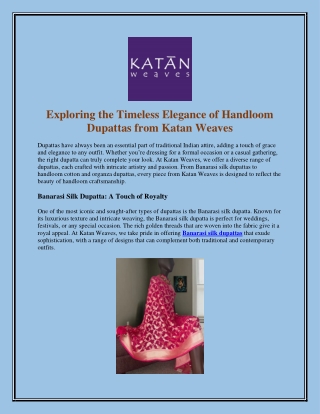 Exploring the Timeless Elegance of Handloom Dupattas from Katan Weaves