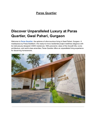 Paras Quartier 4 BHK   S Luxury Apartments in Gwal Pahari , Gurgaon