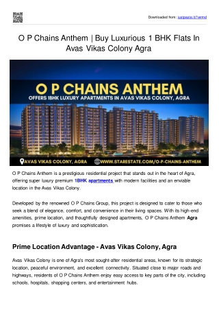O P Chains Anthem - Buy Luxurious 1 BHK Apartments In Avas Vikas Colony Agra