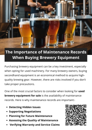 The Importance of Maintenance Records When Buying Brewery Equipment