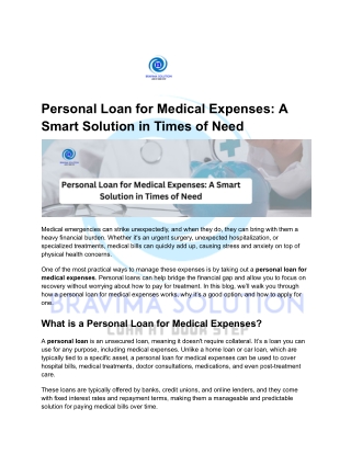 Personal Loan for Medical Expenses_ A Smart Solution in Times of Need