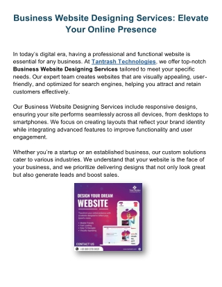 Business Website Designing Services: Elevate Your Online Presence