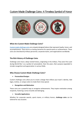 Custom Made Challenge Coins -  A Timeless Symbol of Honor