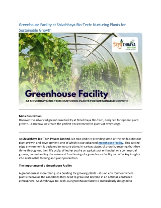 Greenhouse Facility at Shivchhaya Bio-Tech Nurturing Plants for Sustainable Growth