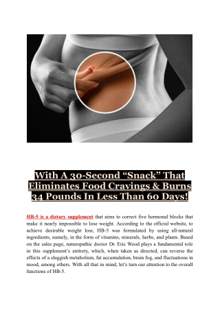 Eliminates Food Cravings & Burns 34 Pounds -HB5