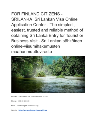 FOR FINLAND CITIZENS - SRILANKA  Sri Lankan Visa Online Application Center - The