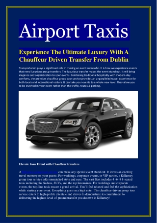 Experience The Ultimate Luxury With A Chauffeur Driven Transfer From Dublin