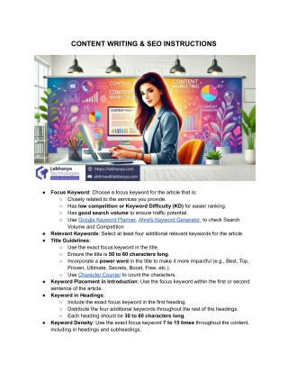 CONTENT WRITING TIPS AND  SEO INSTRUCTIONS