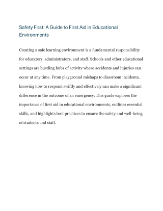 Safety First A Guide to First Aid in Educational Environment