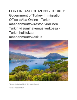 FOR FINLAND CITIZENS - TURKEY  Government of Turkey Immigration Office eVisa Onl
