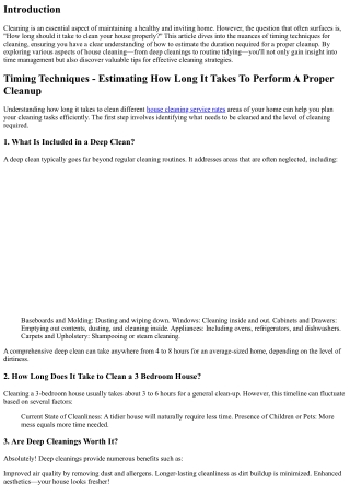 Timing Techniques - Estimating How Long It Takes To Perform A Proper Cleanup