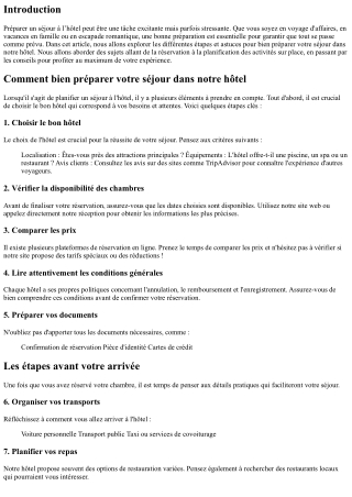 Comment bien préparer votre séjour dans notre hôtel