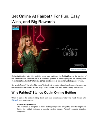 Bet Online At Fairbet7 For Fun, Easy Wins, and Big Rewards