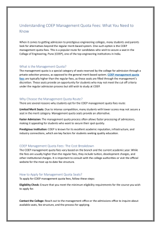 Understanding COEP Management Quota Fees What You Need to Know