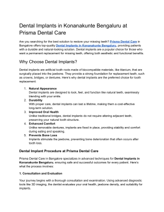 Dental Implants in Konanakunte Bengaluru at Prisma Dental Care