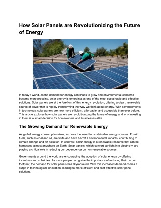 How Solar Panels are Revolutionizing the Future of Energy