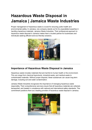 Hazardous Waste Disposal in Jamaica
