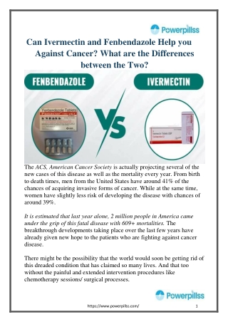 Can Ivermectin and Fenbendazole Help you Against Cancer What are the Differences Between the Two