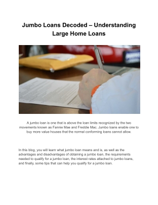 Jumbo loan pros and cons