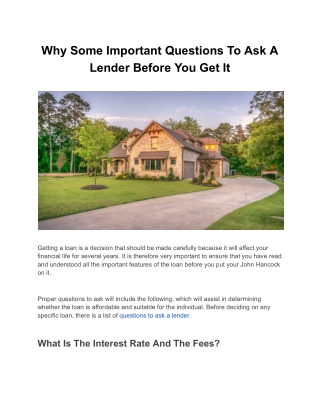 Questions to ask a lender