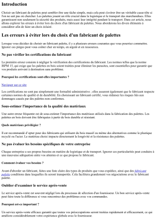 Les erreurs à éviter lors du choix d'un fabricant de palettes