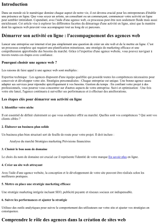Démarrer son activité en ligne : l'accompagnement des agences web