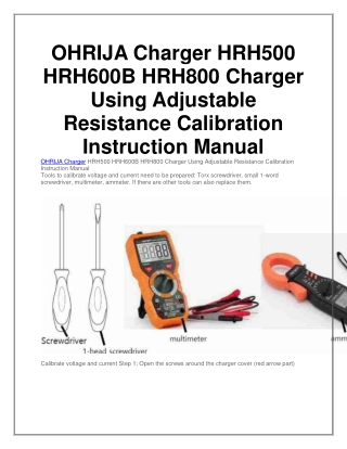 OHRIJA Charger HRH500 HRH600B HRH800 Charger Using Adjustable Resistance Calibration Instruction Manual