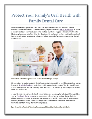 Protect Your Family’s Oral Health with Family Dental Care