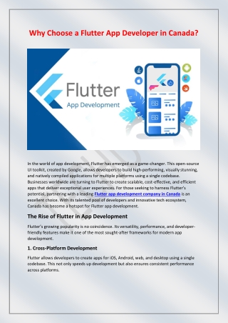 Why Choose a Flutter App Developer in Canada