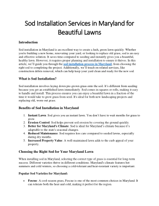 Sod Installation Services in Maryland for Beautiful Lawns