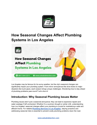 How Seasonal Changes Affect Plumbing Systems in Los Angeles