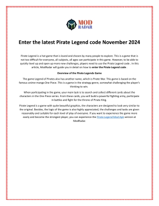 Enter the latest Pirate Legend code November 2024