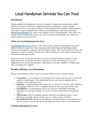Local Handyman Services You Can Trust